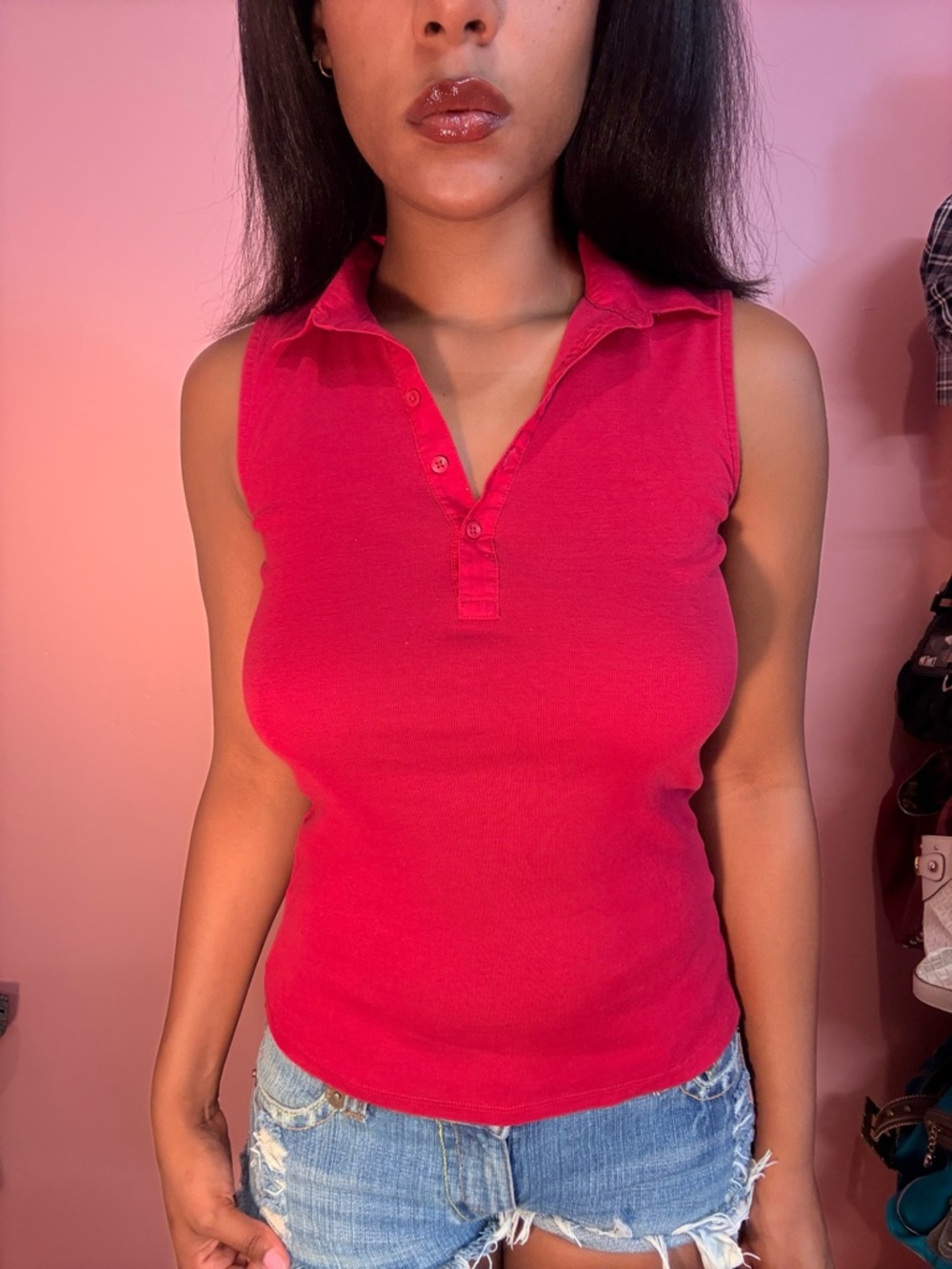 Sleeveless Polo Tank Top - Hot Pink